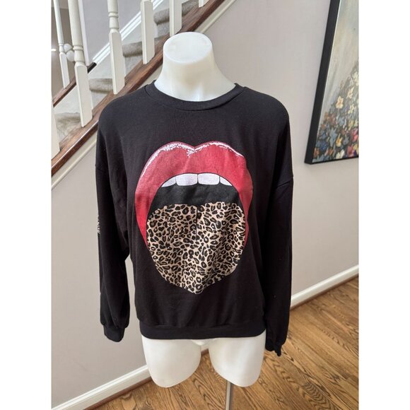 Lauren Moshi Babbs Leopard Tongue Pullover Sweatshirt Black Size XS - Picture 2 of 4